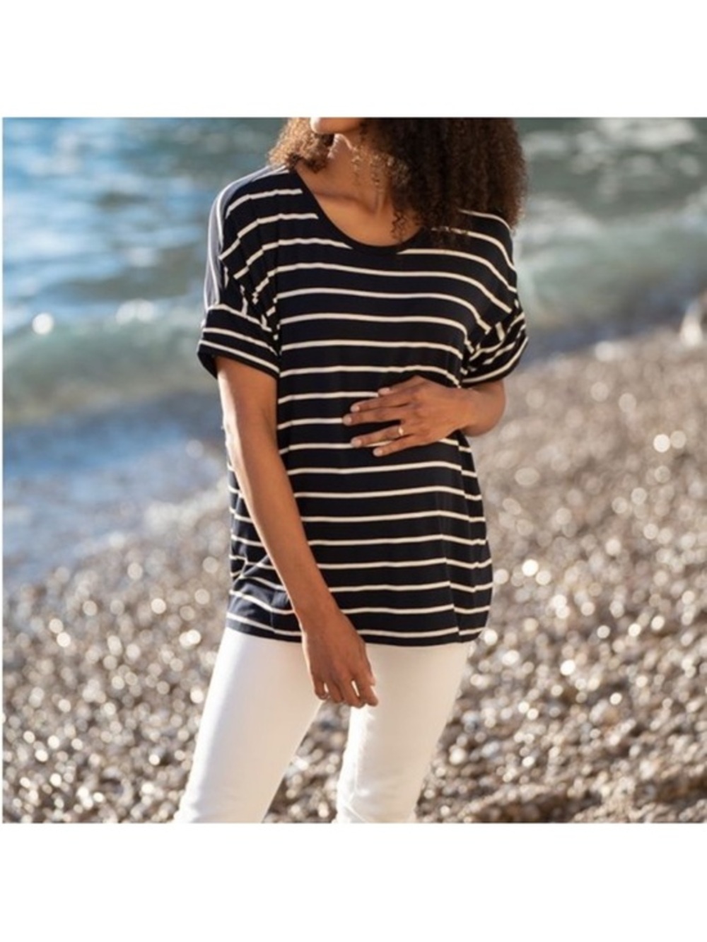 Seraphine Striped Coastal Maternity Navy White Nursing Top Size Small